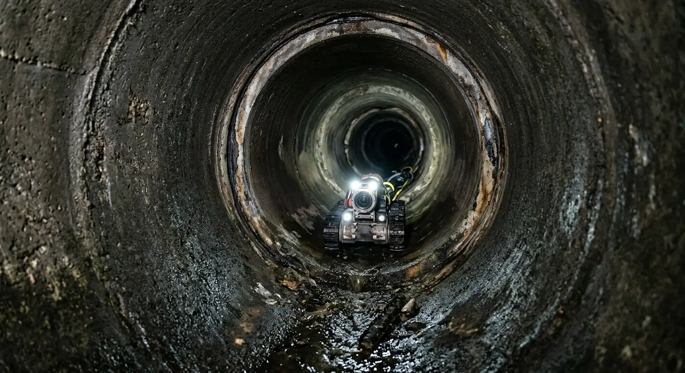 Robotic sewer camera inspecting pipe interior for Sewer Line Cleaning in Walpole