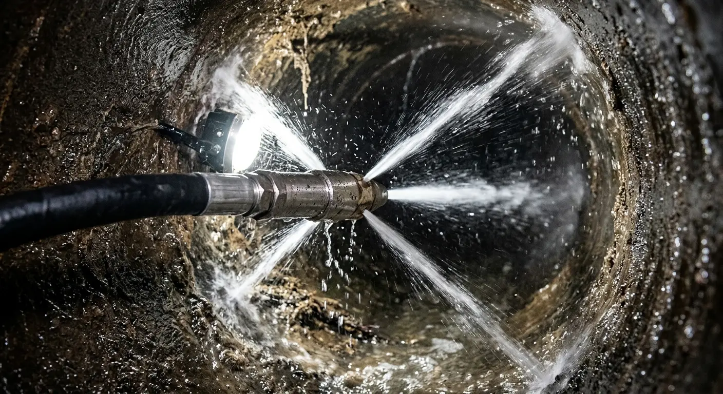 High-pressure hydro jetting nozzle cleaning sewer pipe for Sewer Cleanout in Walpole